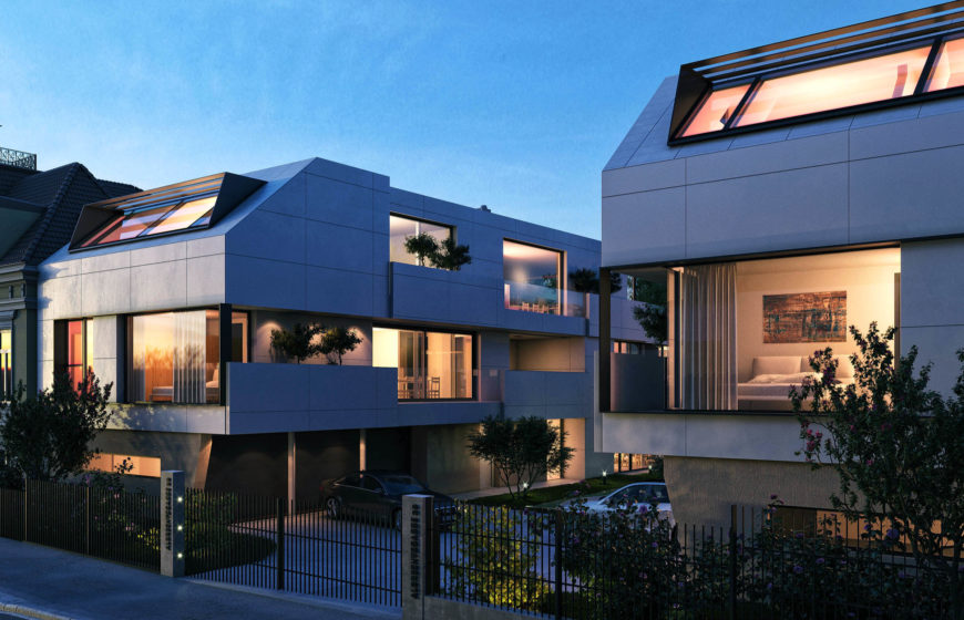 Wohnanlage Albrechtsgasse Visualisierung blue hour